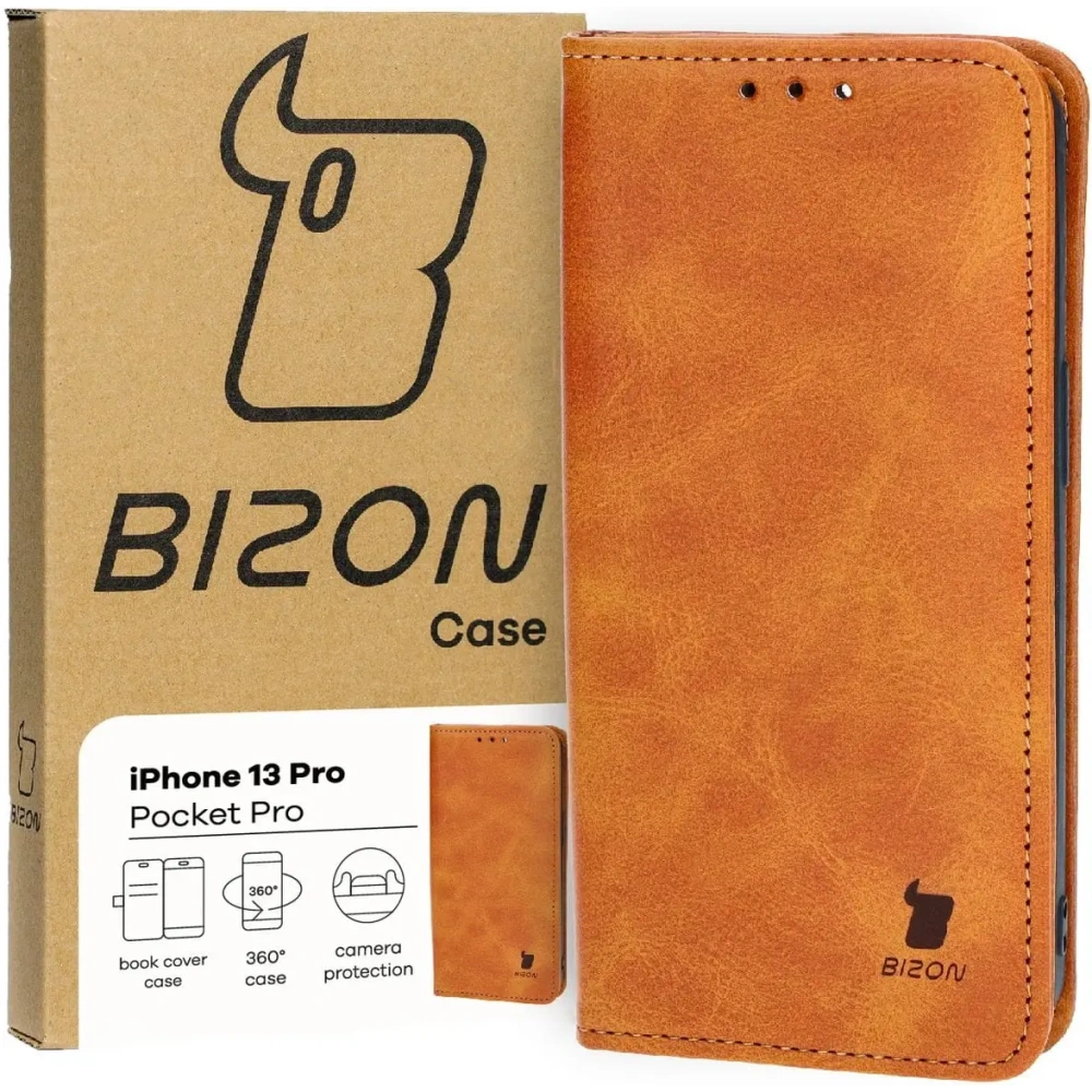 Etui z klapką Bizon Case Pocket Pro do Apple iPhone 13 Pro brązowe