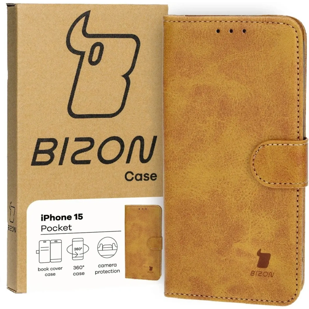 Etui z klapką Bizon Case Pocket do Apple iPhone 15 brązowe