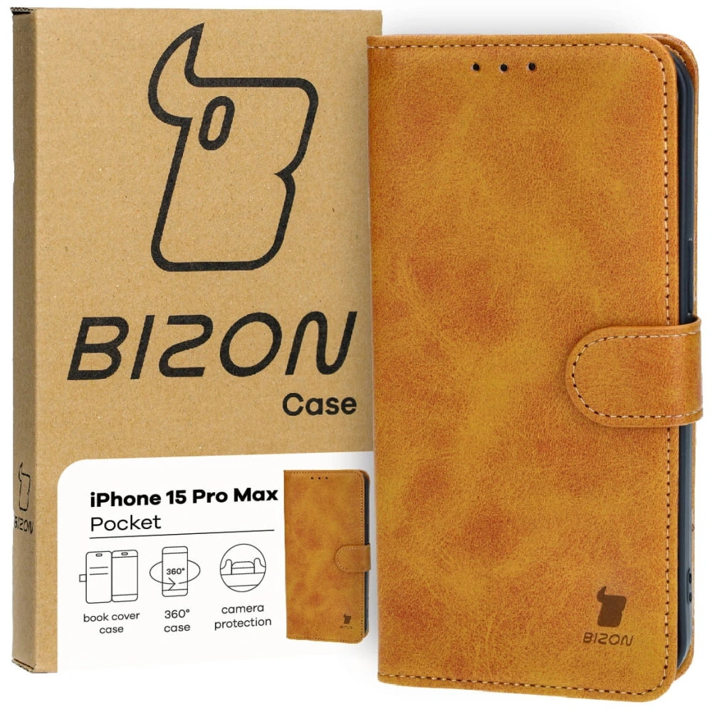 Etui z klapką Bizon Case Pocket do Apple iPhone 15 Pro Max brązowe