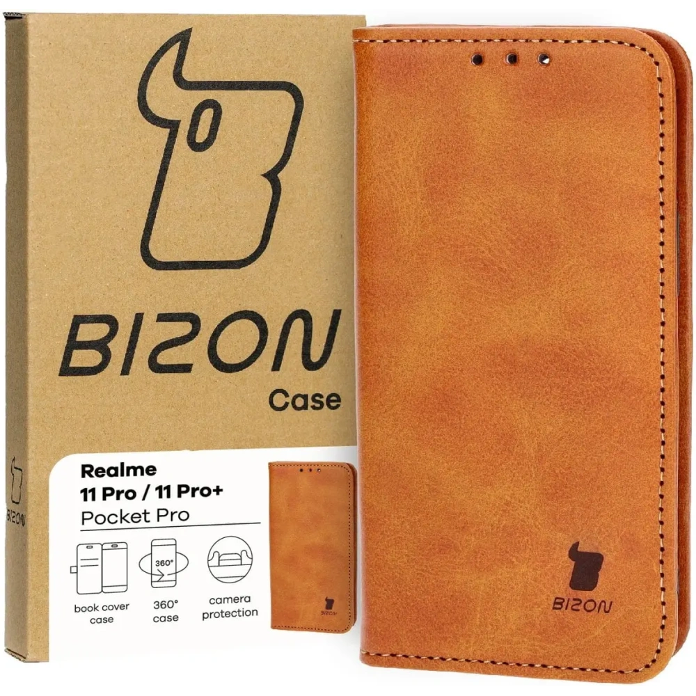 Etui z klapką Bizon Case Pocket Pro do Realme 11 Pro / 11 Pro+ brązowe