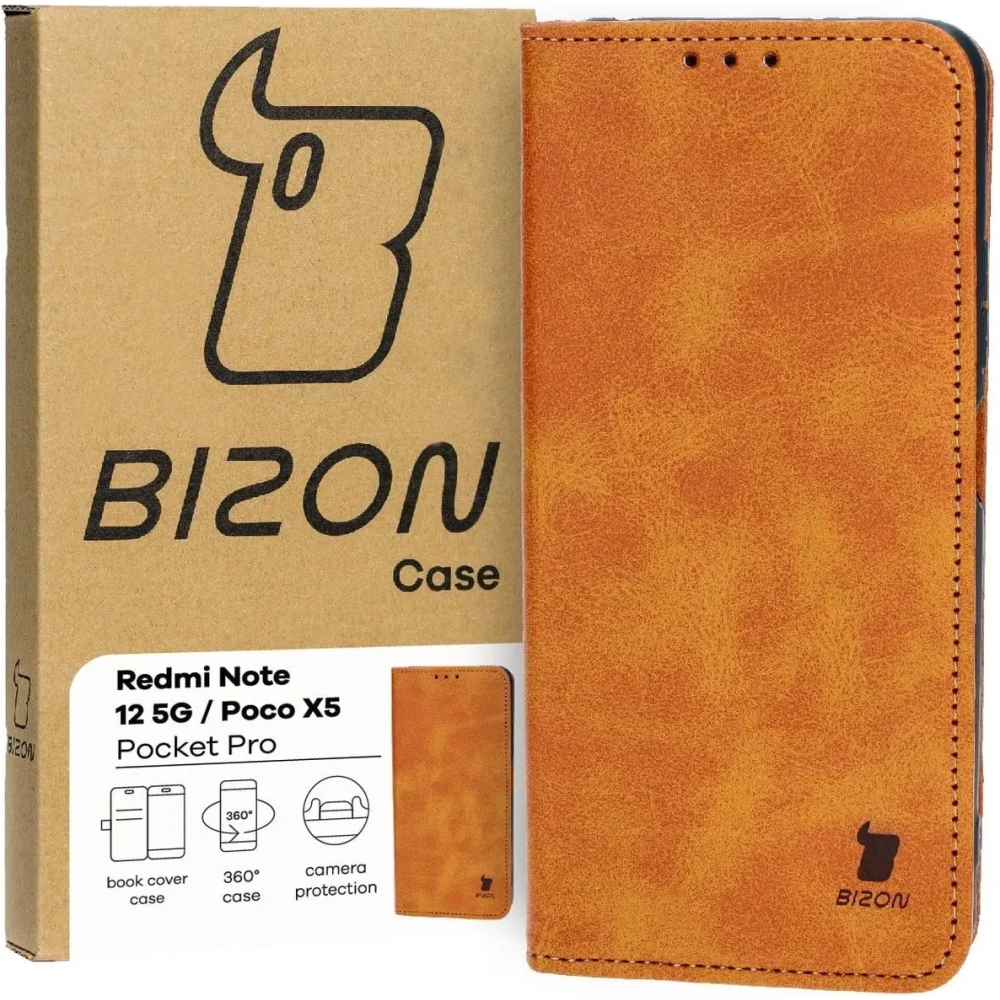 Etui z klapką Bizon Case Pocket Pro do Xiaomi Redmi Note 12 5G / Xiaomi Poco X5 brązowe