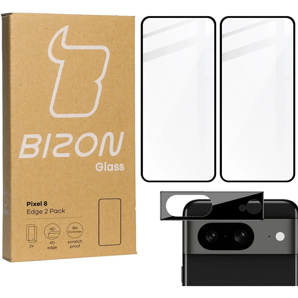 2x Szkło na ekran + szkło na aparat BIZON Edge do Pixel 8