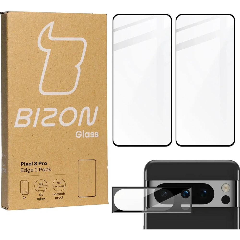 2x Szkło na ekran + szkło na aparat BIZON Edge do Pixel 8 Pro