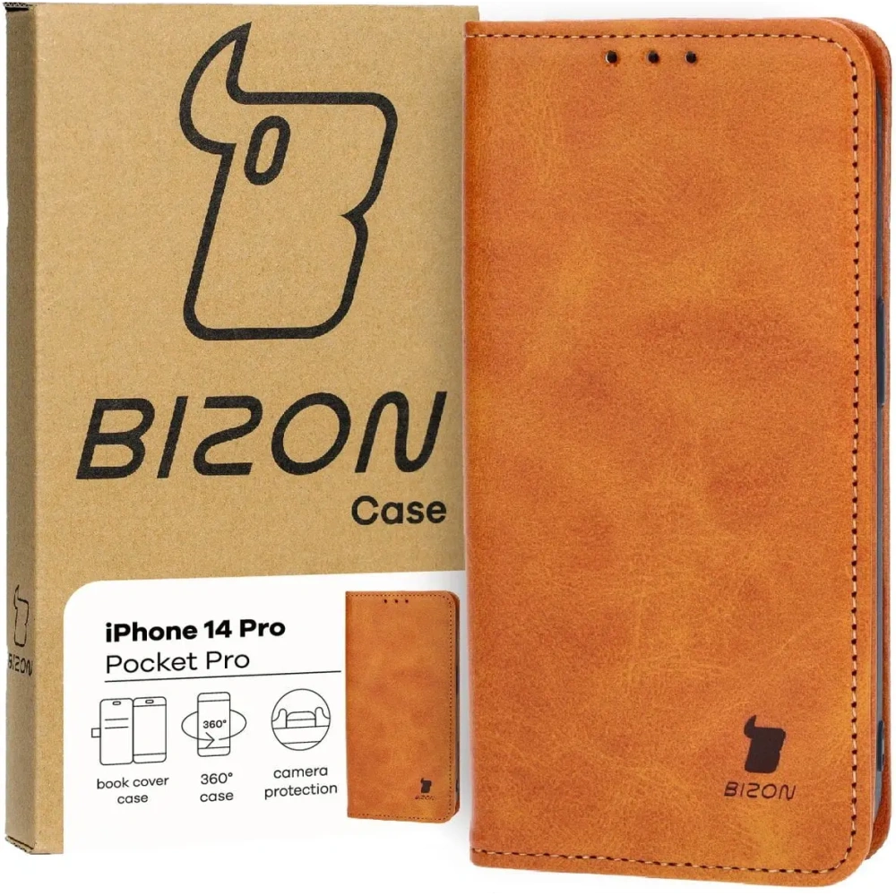 Etui z klapką Bizon Case Pocket Pro do Apple iPhone 14 Pro brązowe