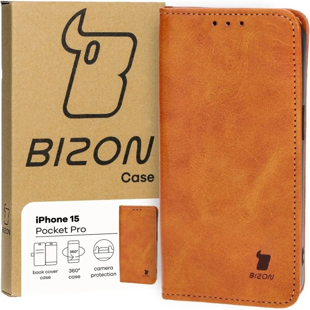 Etui z klapką Bizon Case Pocket Pro do Apple iPhone 15 brązowe