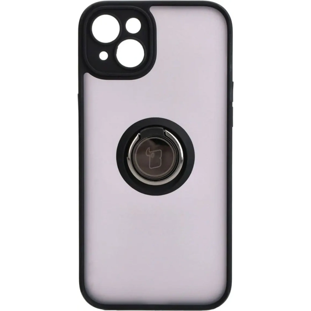 Etui z uchwytem na palec Bizon Case Hybrid Ring do Apple iPhone 15 Plus przydymione z czarną ramką