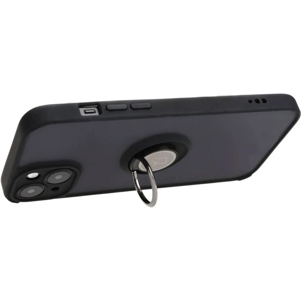 Etui z uchwytem na palec Bizon Case Hybrid Ring do Apple iPhone 15 Plus przydymione z czarną ramką