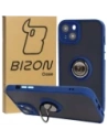 Etui s úchopem na prst Bizon Case Hybrid Ring pro Apple iPhone 15 Plus kouřové s modrým rámem