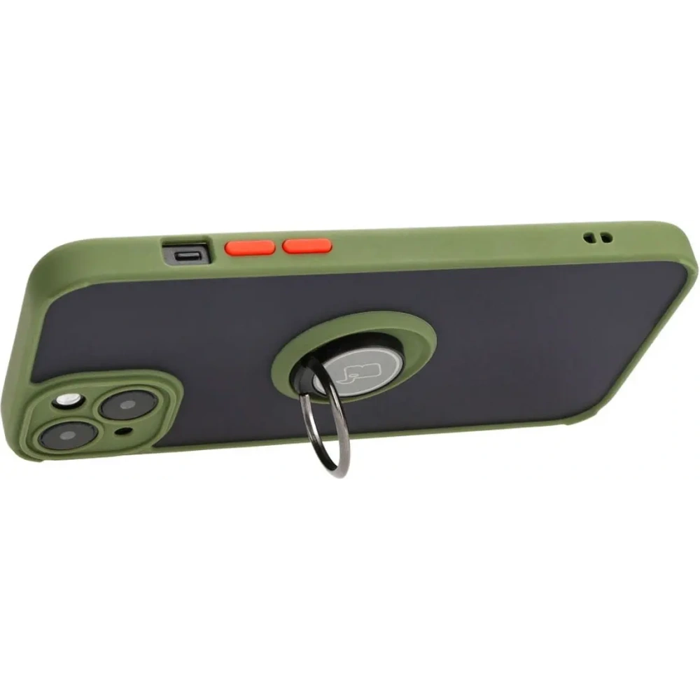 Etui z uchwytem na palec Bizon Case Hybrid Ring do Apple iPhone 15 Plus przydymione z zieloną ramką