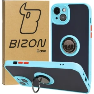 Kup Etui s úchopem na prst Bizon Case Hybrid Ring pro Apple iPhone 15 Plus kouřové s jasně modrým rámečkem - BIZ3729 - {ean13} - Sklep Home Screen
