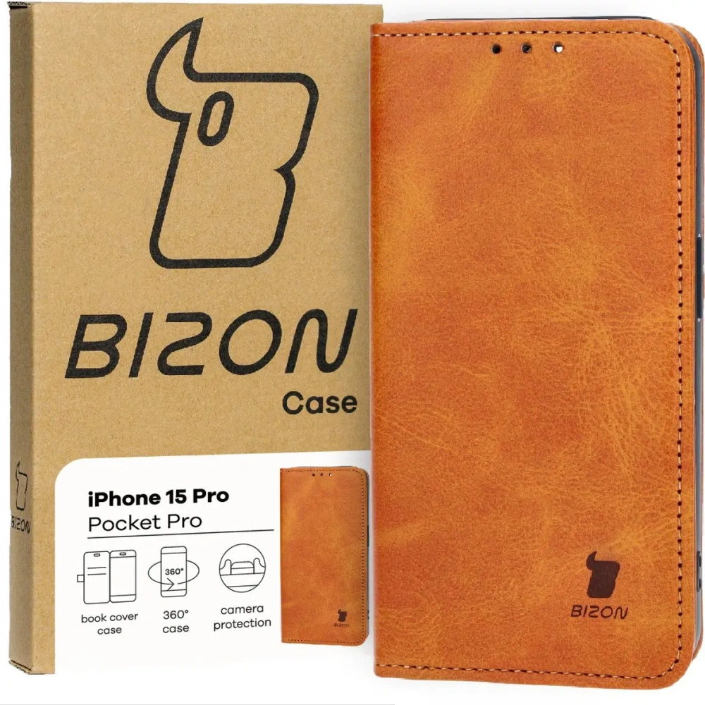 Etui z klapką Bizon Case Pocket Pro do Apple iPhone 15 Pro brązowe