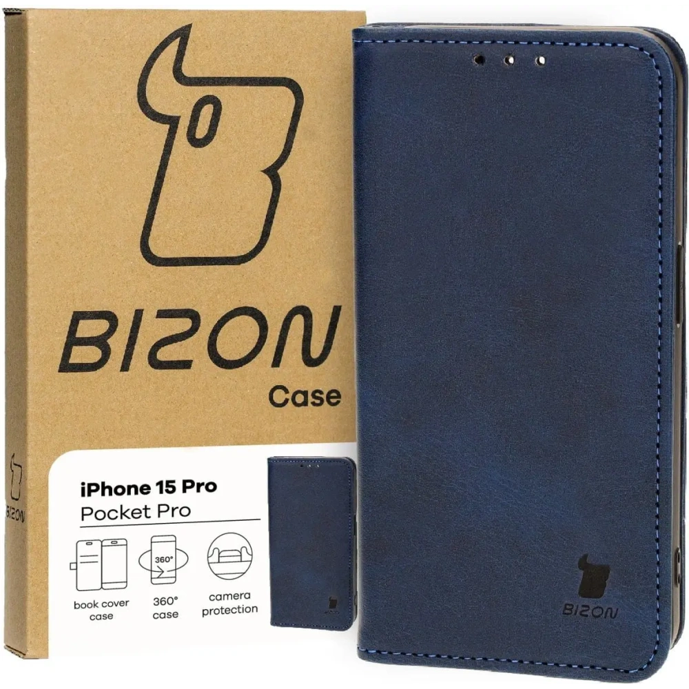 Etui z klapką Bizon Case Pocket Pro do Apple iPhone 15 Pro granatowe