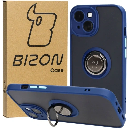 Kup Etui s úchytem na prst Bizon Case Hybrid Ring do Apple iPhone 15 kouřové s modrým rámečkem - BIZ3765 - {ean13} - Sklep Home Screen
