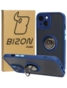 Etui s úchytem na prst Bizon Case Hybrid Ring do Apple iPhone 15 kouřové s modrým rámečkem