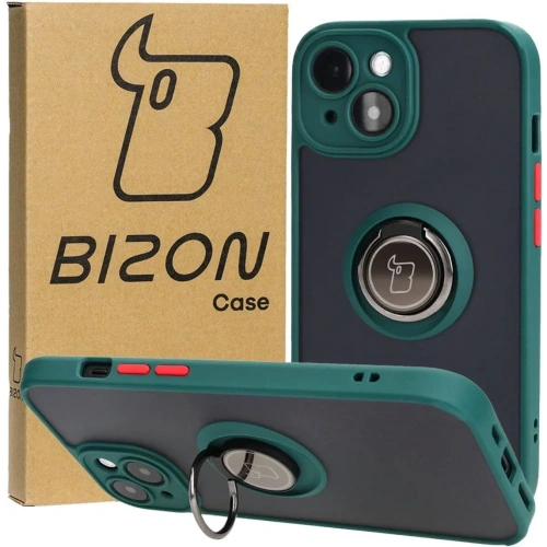 Kup Etui z uchwytem na palec Bizon Case Hybrid Ring do Apple iPhone 15 przydymione z ciemnozieloną ramką - BIZ3766 - {ean13} - Sklep Home Screen