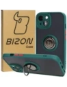 Etui z uchwytem na palec Bizon Case Hybrid Ring do Apple iPhone 15 przydymione z ciemnozieloną ramką