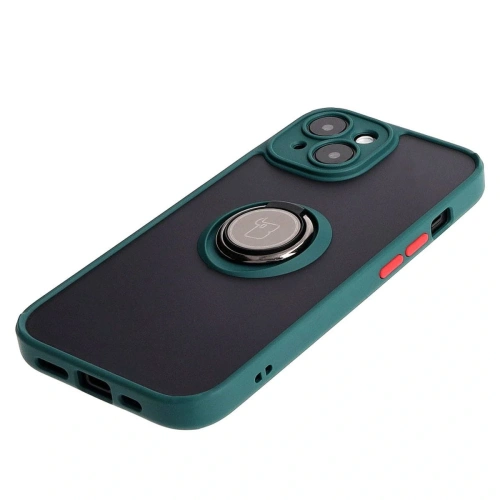 Kup Etui z uchwytem na palec Bizon Case Hybrid Ring do Apple iPhone 15 przydymione z ciemnozieloną ramką - BIZ3766 - {ean13} - Sklep Home Screen
