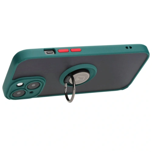 Kup Etui z uchwytem na palec Bizon Case Hybrid Ring do Apple iPhone 15 przydymione z ciemnozieloną ramką - BIZ3766 - {ean13} - Sklep Home Screen
