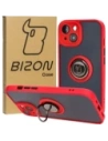 Etui z uchwytem na palec Bizon Case Hybrid Ring do Apple iPhone 15 przydymione z czerwoną ramką