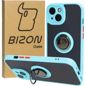 Kup Etui z uchwytem na palec Bizon Case Hybrid Ring do Apple iPhone 15 przydymione z jasnoniebieską ramką - BIZ3768 - {ean13} - Sklep Home Screen