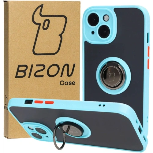 Kup Etui z uchwytem na palec Bizon Case Hybrid Ring do Apple iPhone 15 przydymione z jasnoniebieską ramką - BIZ3768 - {ean13} - Sklep Home Screen