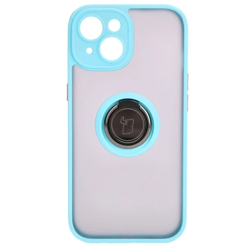 Kup Etui z uchwytem na palec Bizon Case Hybrid Ring do Apple iPhone 15 przydymione z jasnoniebieską ramką - BIZ3768 - {ean13} - Sklep Home Screen