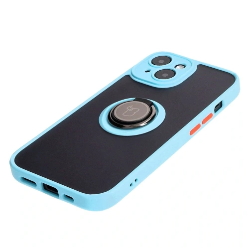 Kup Etui z uchwytem na palec Bizon Case Hybrid Ring do Apple iPhone 15 przydymione z jasnoniebieską ramką - BIZ3768 - {ean13} - Sklep Home Screen