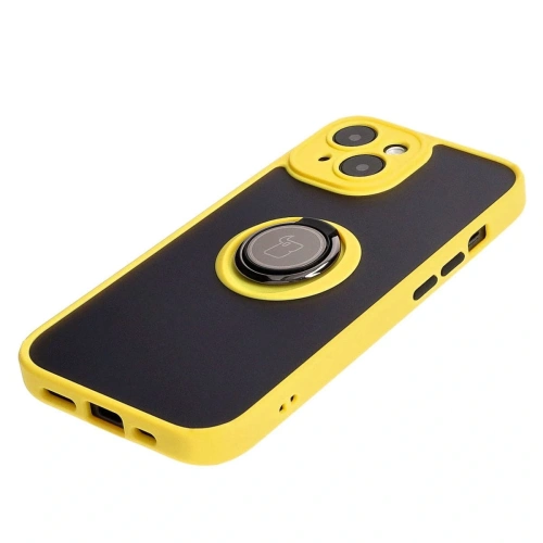Kup Etui z uchwytem na palec Bizon Case Hybrid Ring do Apple iPhone 15 przydymione z żółtą ramką - BIZ3769 - {ean13} - Sklep Home Screen