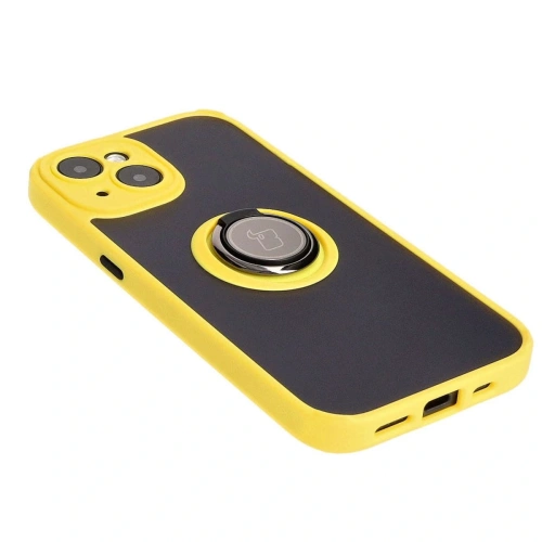 Kup Etui z uchwytem na palec Bizon Case Hybrid Ring do Apple iPhone 15 przydymione z żółtą ramką - BIZ3769 - {ean13} - Sklep Home Screen