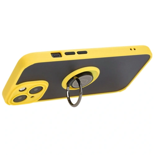 Kup Etui z uchwytem na palec Bizon Case Hybrid Ring do Apple iPhone 15 przydymione z żółtą ramką - BIZ3769 - {ean13} - Sklep Home Screen