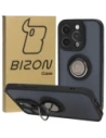 Etui s úchytem na palec Bizon Case Hybrid Ring pro Apple iPhone 15 Pro kouřové s černým rámečkem