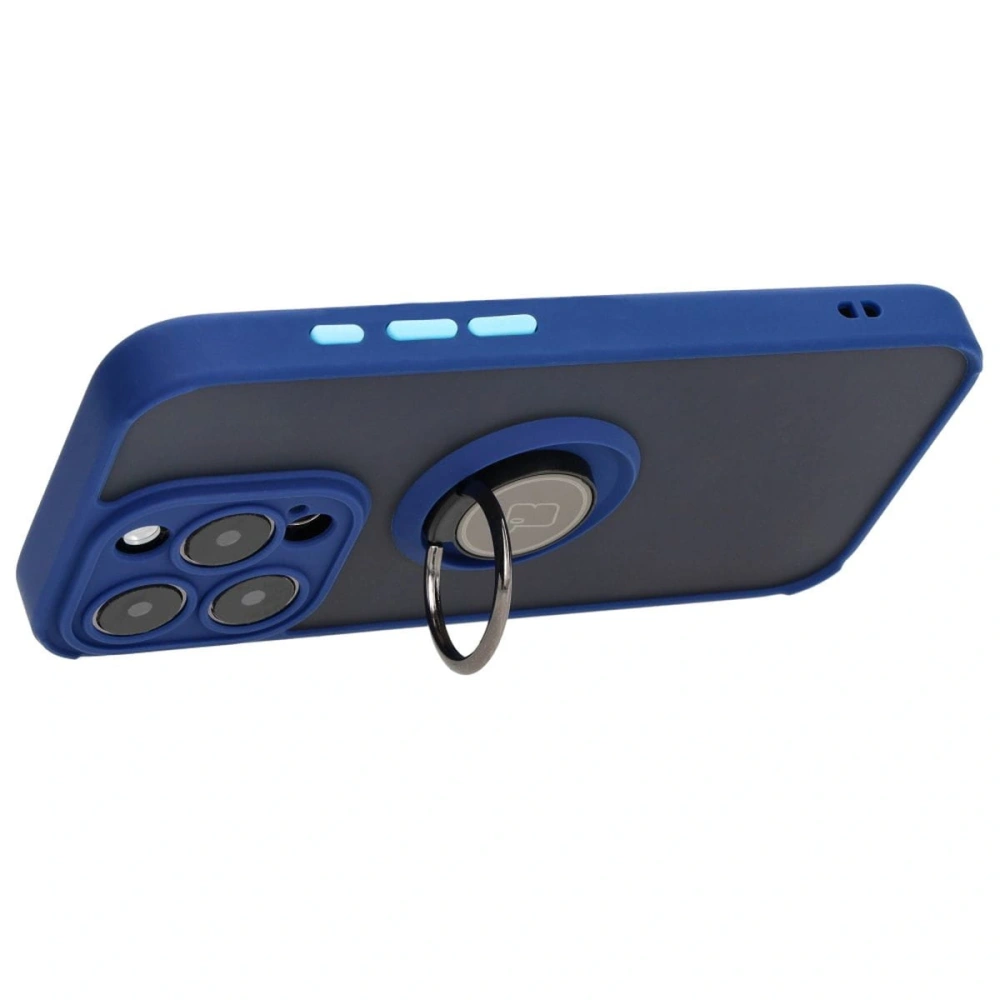 Etui z uchwytem na palec Bizon Case Hybrid Ring do Apple iPhone 15 Pro przydymione z granatową ramką