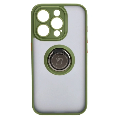 Kup Etui z uchwytem na palec Bizon Case Hybrid Ring do Apple iPhone 15 Pro przydymione z zieloną ramką - BIZ3773 - {ean13} - Sklep Home Screen