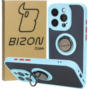 Kup Etui z uchwytem na palec Bizon Case Hybrid Ring do Apple iPhone 15 Pro przydymione z jasnoniebieską ramką - BIZ3775 - {ean13} - Sklep Home Screen