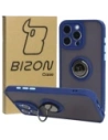 Etui z uchwytem na palec Bizon Case Hybrid Ring do Apple iPhone 15 Pro Max zakouřená s modrým rámečkem