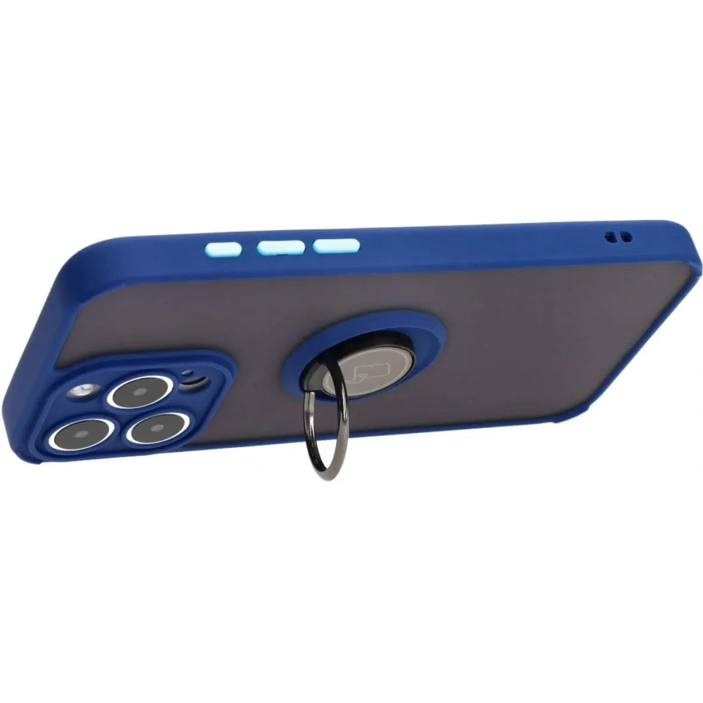 Etui z uchwytem na palec Bizon Case Hybrid Ring do Apple iPhone 15 Pro Max przydymione z granatową ramką
