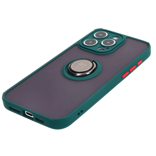 Kup Etui z uchwytem na palec Bizon Case Hybrid Ring do Apple iPhone 15 Pro Max kouřové s tmavě zeleným rámečkem - BIZ3779 - {ean13} - Sklep Home Screen