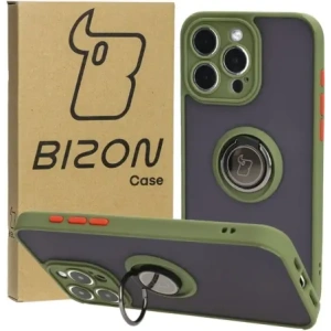 Kup Etui z uchwytem na palec Bizon Case Hybrid Ring do Apple iPhone 15 Pro Max przydymione z zieloną ramką - BIZ3780 - {ean13} - Sklep Home Screen