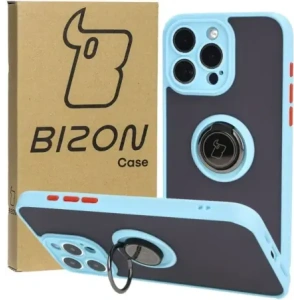 Kup Etui z uchwytem na palec Bizon Case Hybrid Ring do Apple iPhone 15 Pro Max przydymione z jasnoniebieską ramką - BIZ3782 - {ean13} - Sklep Home Screen