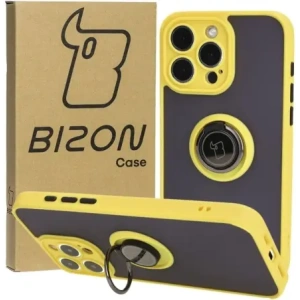 Kup Etui z uchwytem na palec Bizon Case Hybrid Ring do Apple iPhone 15 Pro Max przydymione z żółtą ramką - BIZ3783 - {ean13} - Sklep Home Screen