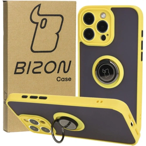 Buy Bizon Case Hybrid Ring Apple iPhone 15 Pro Max smoky with a yellow frame - BIZ3783 - {ean13} - Home Screen Store Europe