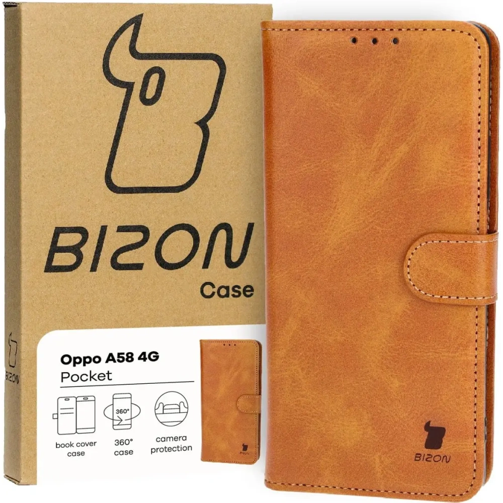 Etui z klapką Bizon Case Pocket do Oppo A58 4G brązowe