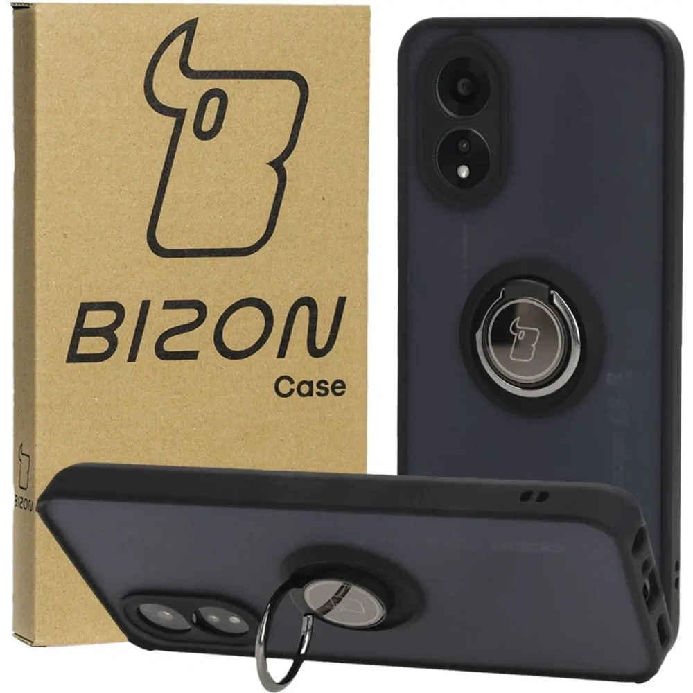 Etui z uchwytem na palec Bizon Case Hybrid Ring do Oppo A38 4G przydymione z czarną ramką