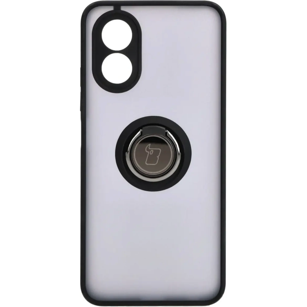 Etui z uchwytem na palec Bizon Case Hybrid Ring do Oppo A38 4G przydymione z czarną ramką