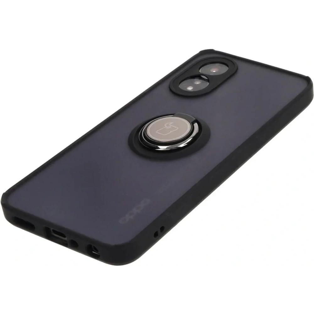 Etui z uchwytem na palec Bizon Case Hybrid Ring do Oppo A38 4G przydymione z czarną ramką