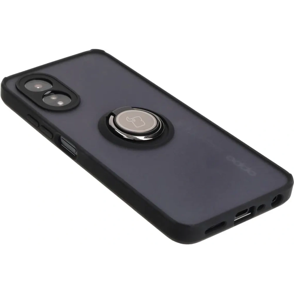 Etui z uchwytem na palec Bizon Case Hybrid Ring do Oppo A38 4G przydymione z czarną ramką