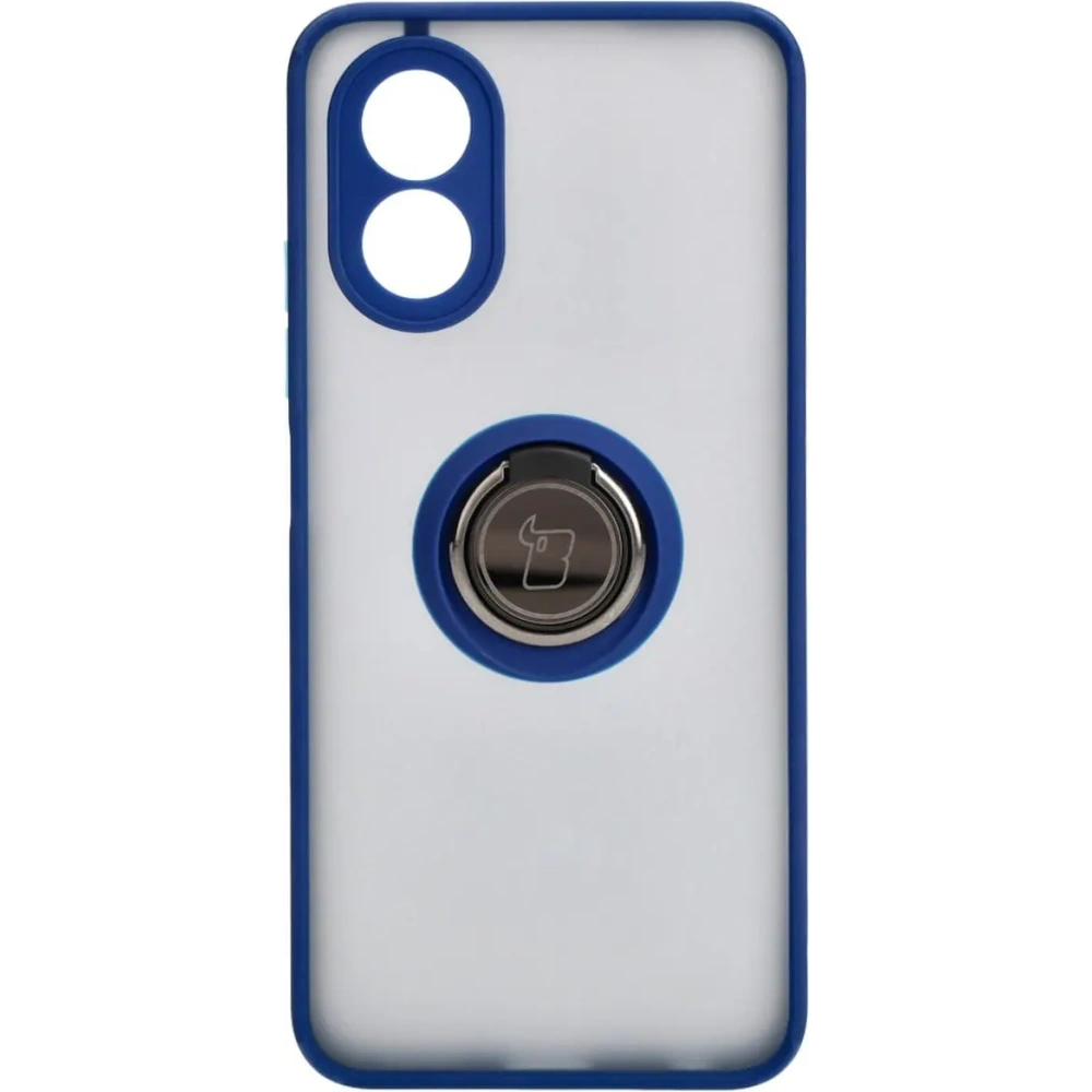 Etui z uchwytem na palec Bizon Case Hybrid Ring do Oppo A38 4G przydymione z granatową ramką