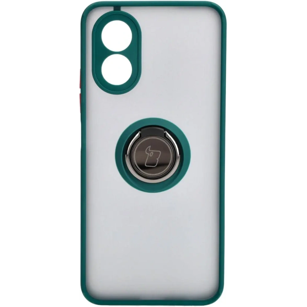 Etui z uchwytem na palec Bizon Case Hybrid Ring do Oppo A38 4G przydymione z ciemnozieloną ramką