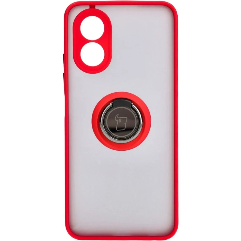 Etui z uchwytem na palec Bizon Case Hybrid Ring do Oppo A38 4G przydymione z czerwoną ramką