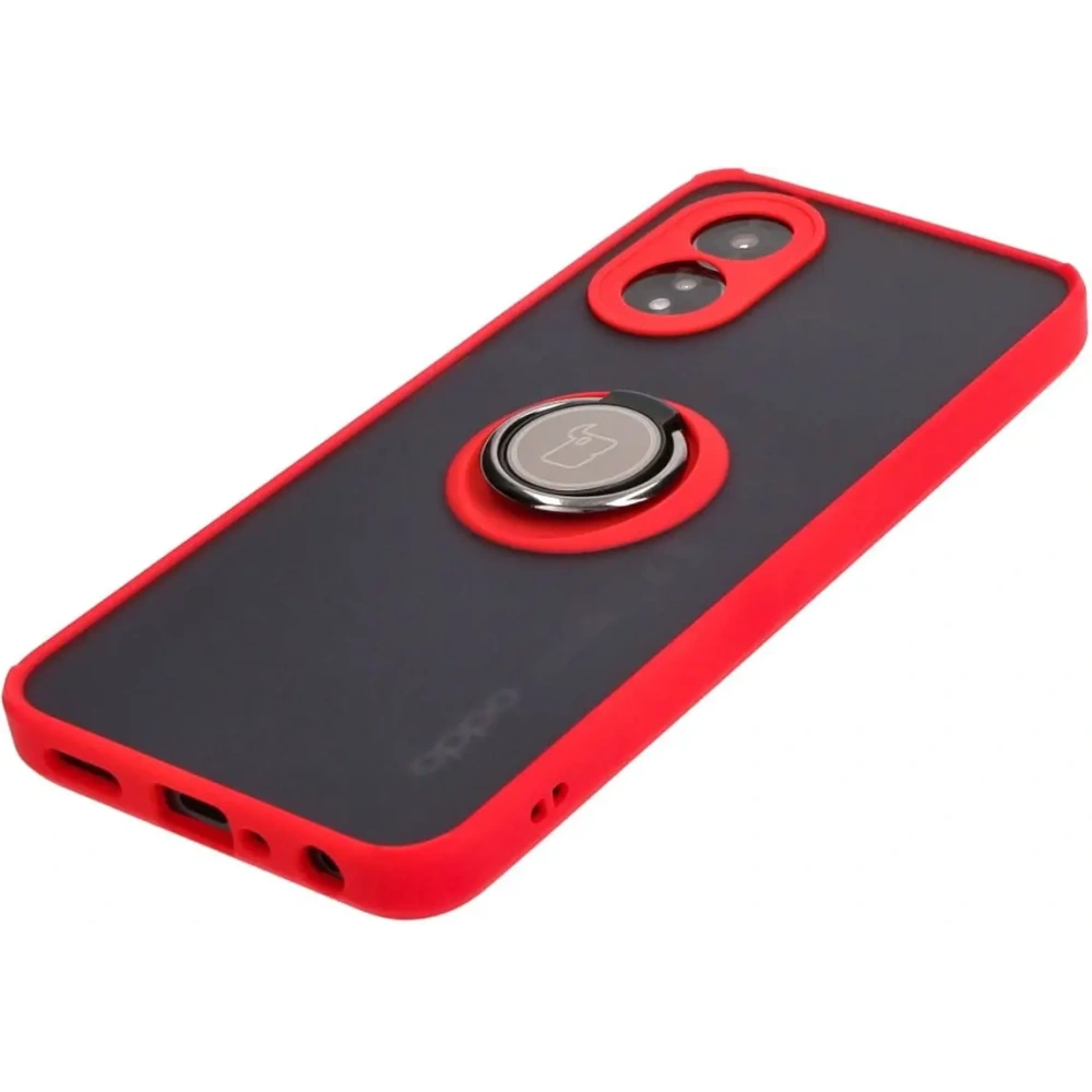 Etui z uchwytem na palec Bizon Case Hybrid Ring do Oppo A38 4G przydymione z czerwoną ramką